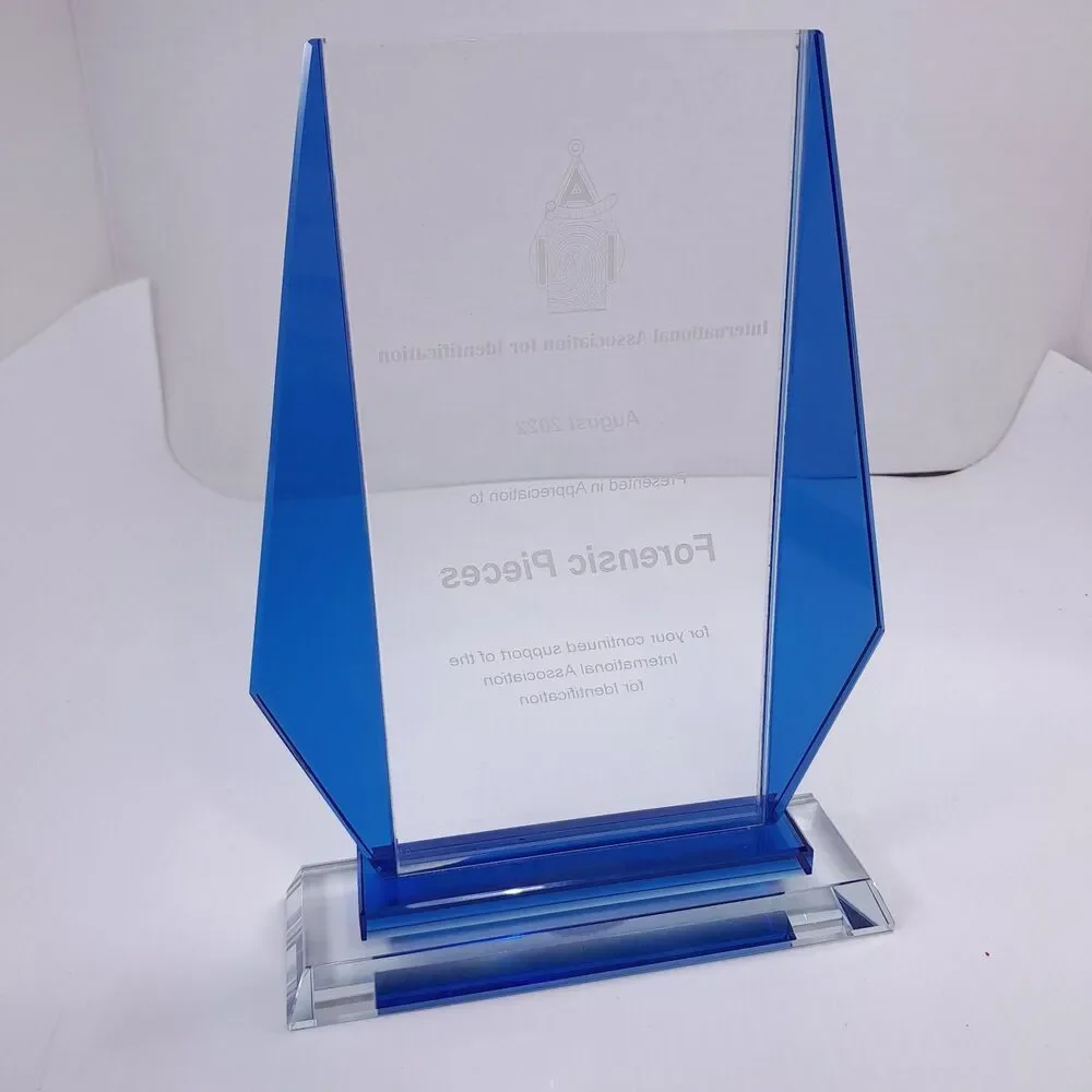 International Association for Identification Forensic Pieces glass award trophy